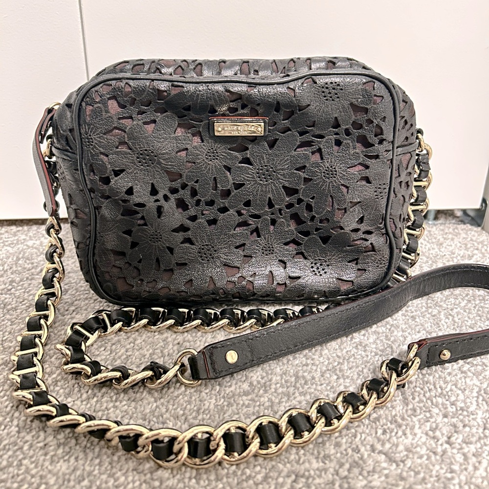 Kate Spade black leather-floral crossbody bag